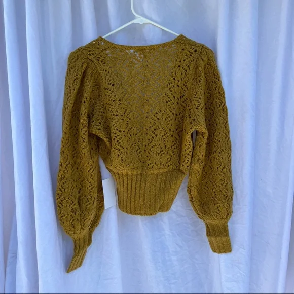 NWT For Love & Lemons Francois V Neck Pointelle XS - Picture 3 of 7